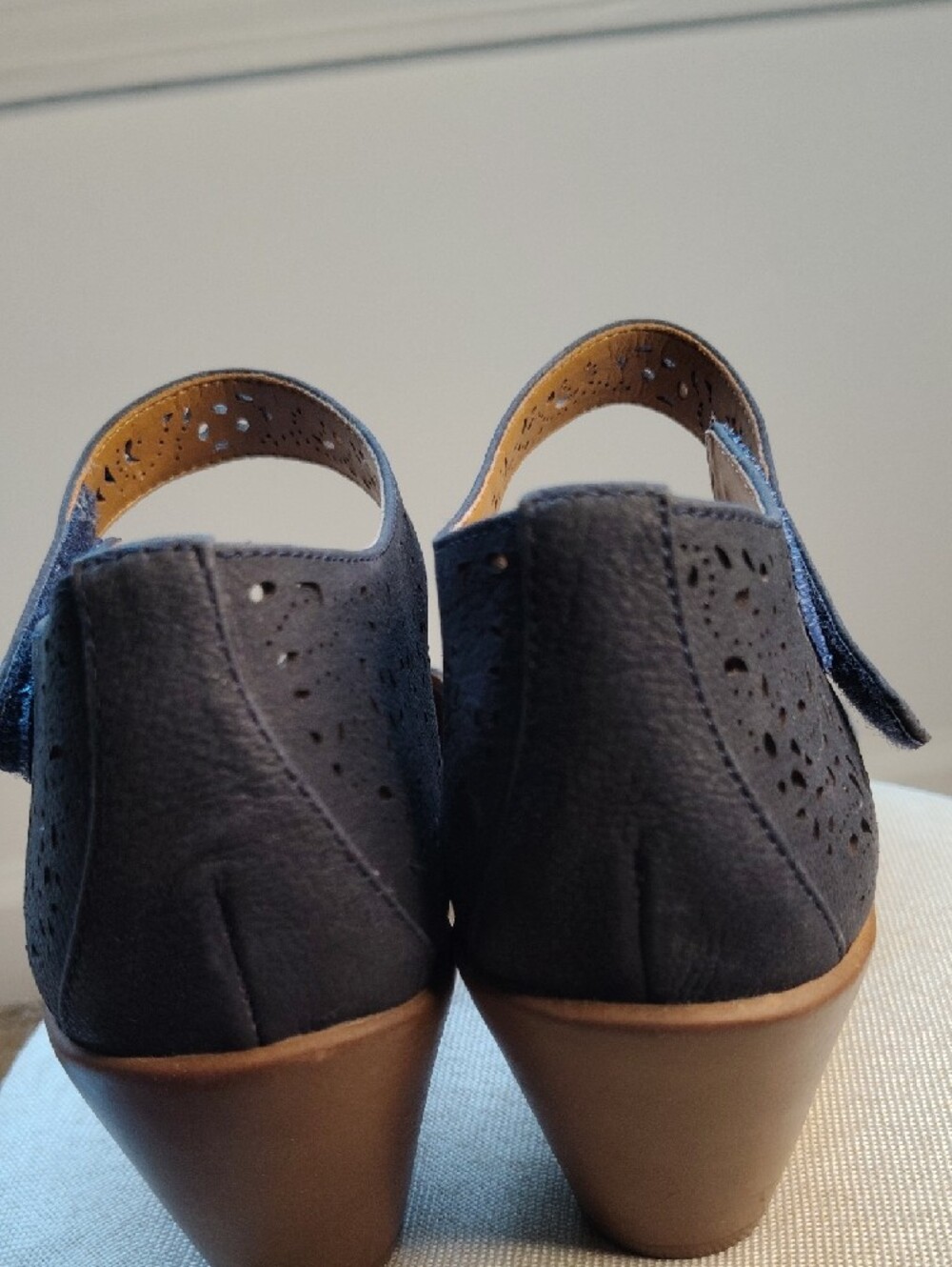 Easy Spirit Navy Perforated Ankle-Strap Heels - Picture 3 of 9